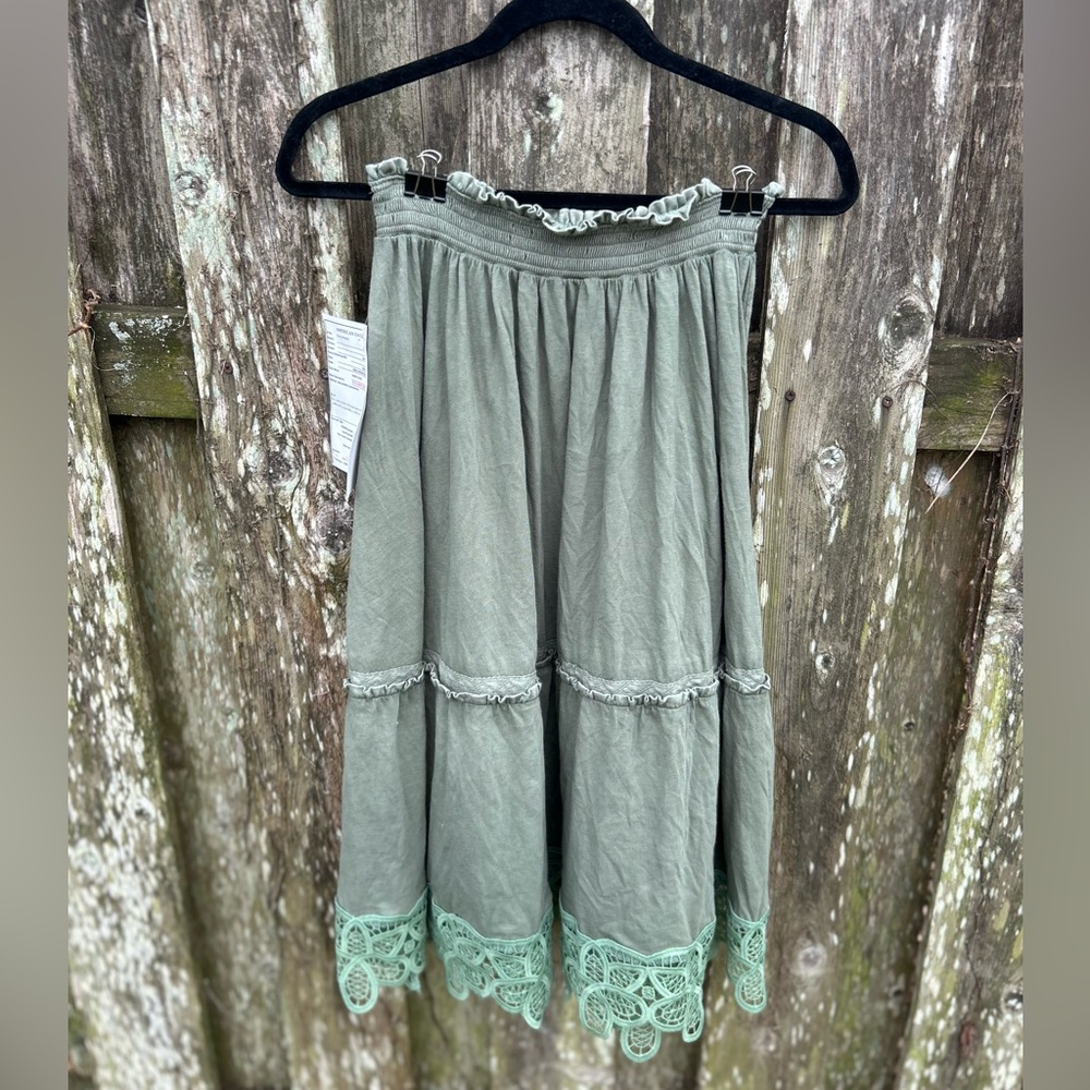 American Eagle NWT Olive Lace Hem Midi Skirt Small Sample Boho Cottagecore